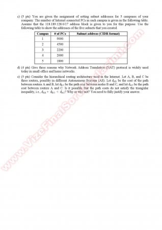 Computer Networks Final Questions - Spring 2010