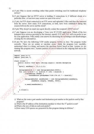 Computer Networks Midterm Questions - Fall 2010