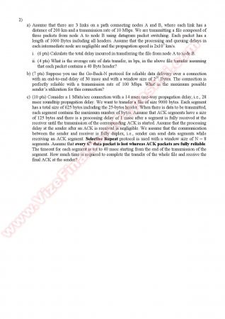 Computer Networks Midterm Questions - Fall 2010