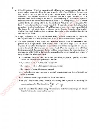 Computer Networks Midterm Questions - Spring 2010