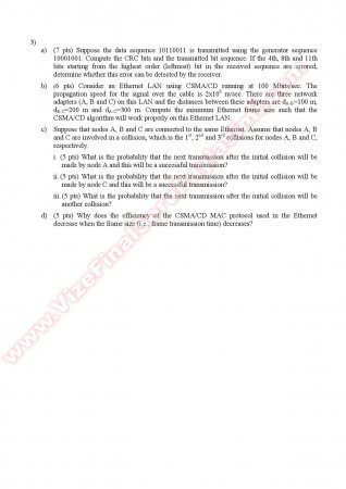 Computer Networks Final Questions - Fall 2011