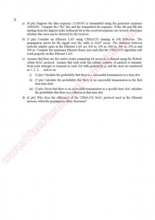 Computer Networks Final Questions - Spring 2011