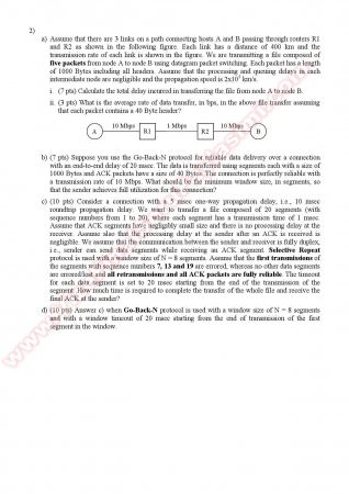 Computer Networks Midterm Questions - Spring 2011