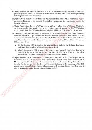 Computer Networks Final Questions - Fall 2013