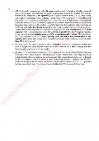 Computer Networks Midterm Questions - Spring 2013