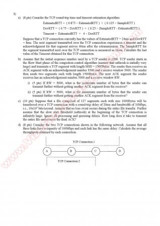 Computer Networks Midterm Questions - Spring 2013