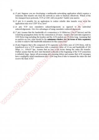 Computer Networks Final Questions - Fall 2014