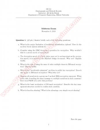 Cryptography and Network Security Midterm Questions -2010