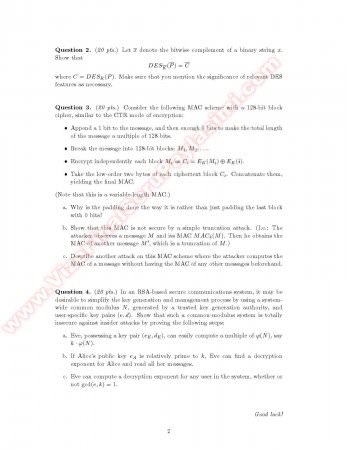 Cryptography and Network Security Midterm Questions -2010