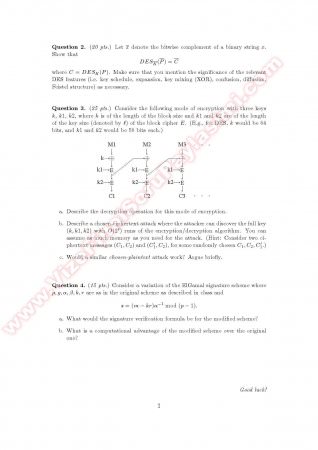 Cryptography and Network Security Midterm Questions -2011