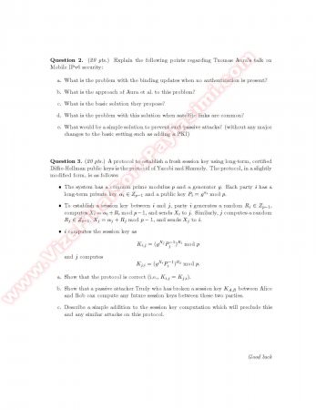 Cryptography and Network Security Final Questions -2012