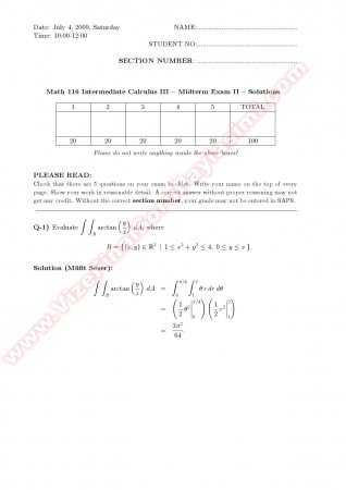 Intermediate Calculus3 Midterm2 Solutions -2009