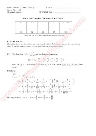 Complex Calculus Final Solutions - 2008