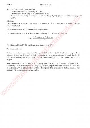 Advanced Calculus Final Solutions