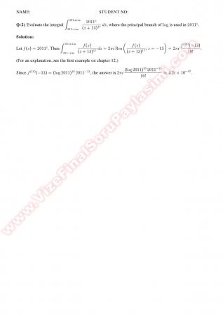 Complex Analysis2 Final Solutions Summer -2011