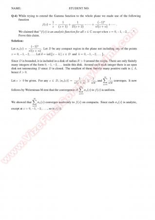 Complex Analysis2 Make Up Solutions Summer -2011