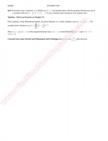 Complex Analysis2 Final Solutions -2013