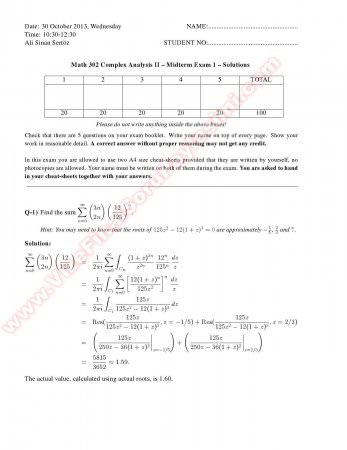 Complex Analysis2 Midterm Solutions -2013