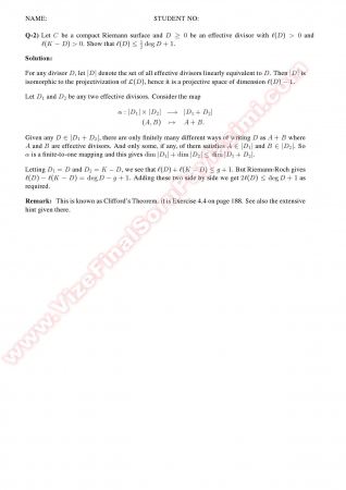 Algebraic Geometry Final Solutions -2011