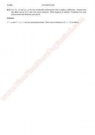 Algebraic Geometry Final Solutions -2012