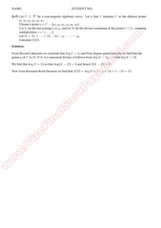 Algebraic Geometry Final Solutions -2012