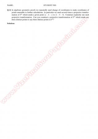 Algebraic Geometry Final Solutions -2012