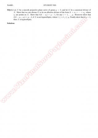 Algebraic Geometry Final Solutions -2012