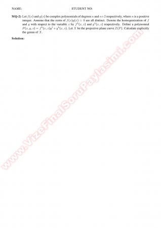 Algebraic Geometry Final Solutions -2012