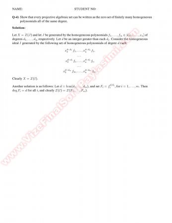 Algebraic Geometry Final Solutions -2014