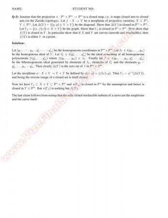 Algebraic Geometry Final Solutions -2014