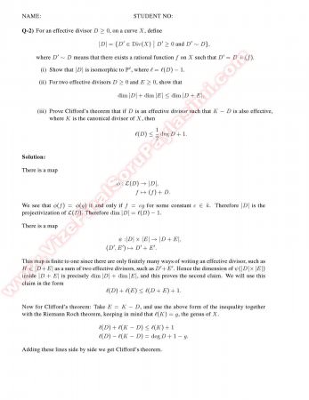 Algebraic Geometry Final Solutions -2014