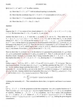 Algebraic Geometry Midterm Solutions -2014