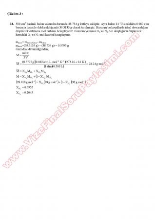 Fiziksel Kimya -1 Final Soruları ve Çözümleri -2013