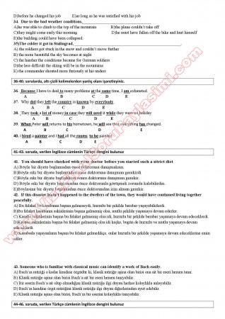 İngilizce Hazırlık Muafiyet Soruları ve Cevapları - KTÜ