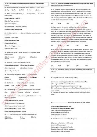 Yüksek Lisans İngilizce Hazırlık Muafiyet Soruları