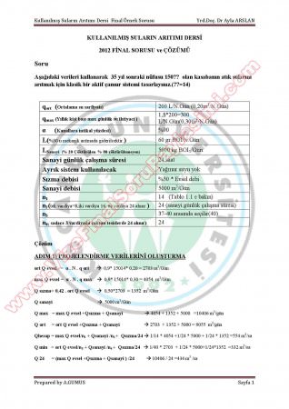 Kullanılmış Suların Arıtımı Final Soruları ve Cevapları