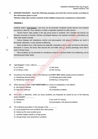 Acıbadem Üniversitesi İngilizce Muafiyet Soruları - 2