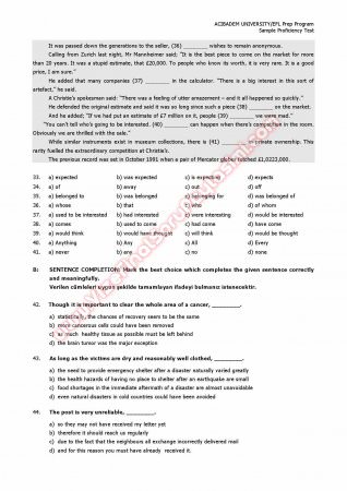 Acıbadem Üniversitesi İngilizce Muafiyet Soruları - 2