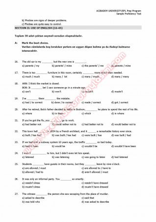 Acıbadem Üniversitesi İngilizce Muafiyet Soruları - 2