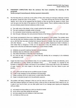 Acıbadem Üniversitesi İngilizce Muafiyet Soruları - 2
