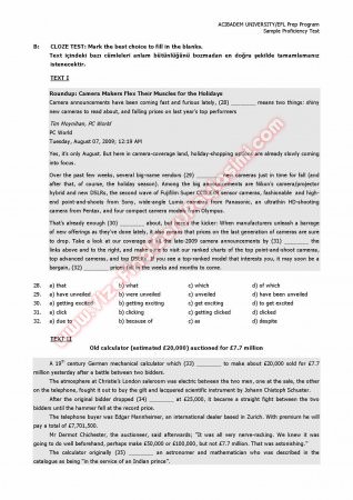 Acıbadem Üniversitesi İngilizce Muafiyet Soruları - 2