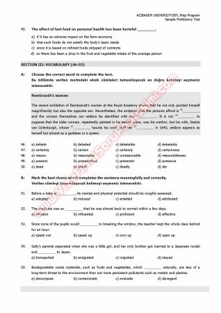 Acıbadem Üniversitesi İngilizce Muafiyet Soruları - 2