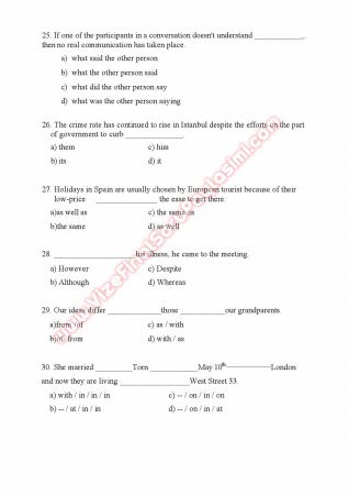 Çağ Üniversitesi İngilizce Muafiyet Soruları