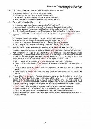 Marmara Üniversitesi İngilizce Muafiyet Soruları Ve Cevapları