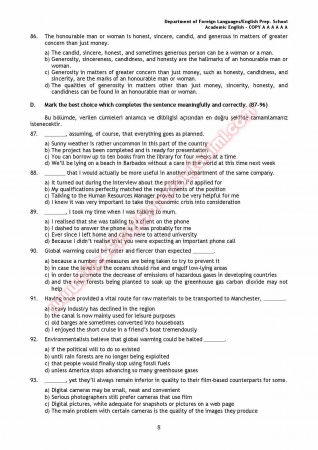 Marmara Üniversitesi İngilizce Muafiyet Soruları Ve Cevapları