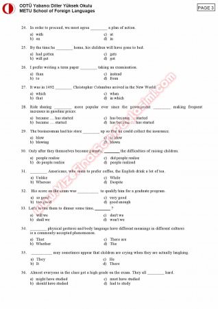 Orta Doğu Teknik Üniversitesi İngilizce Muafiyet Soruları Ve Cevapları