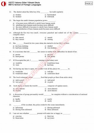 Orta Doğu Teknik Üniversitesi İngilizce Muafiyet Soruları Ve Cevapları