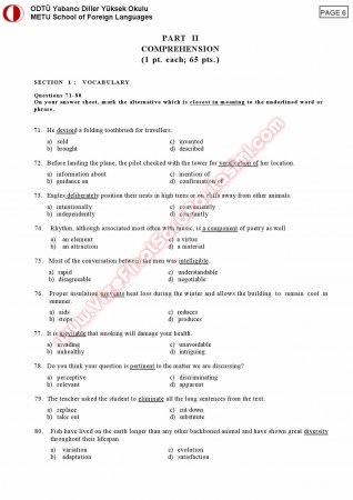 Orta Doğu Teknik Üniversitesi İngilizce Muafiyet Soruları Ve Cevapları