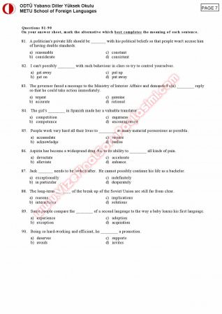 Orta Doğu Teknik Üniversitesi İngilizce Muafiyet Soruları Ve Cevapları