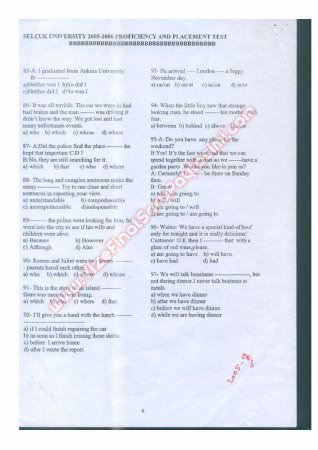 Selçuk Üniversitesi İngilizce Muafiyet Soruları